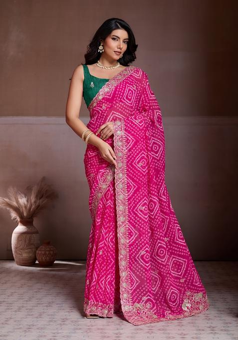 Pink Embroidery Georgette Saree Set