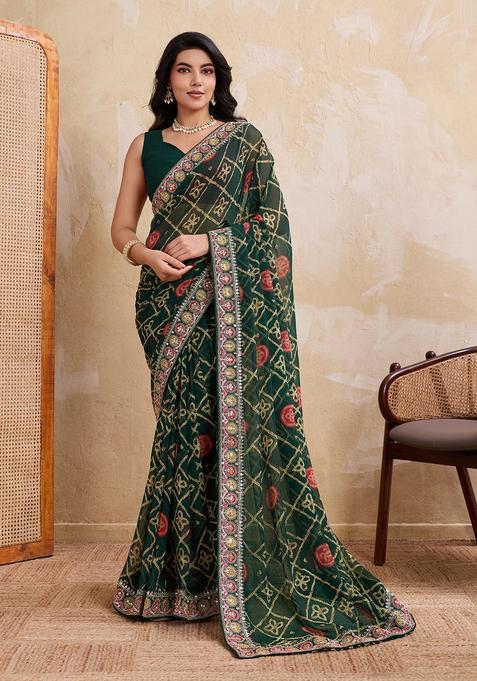 Green Embroidery Georgette Saree Set