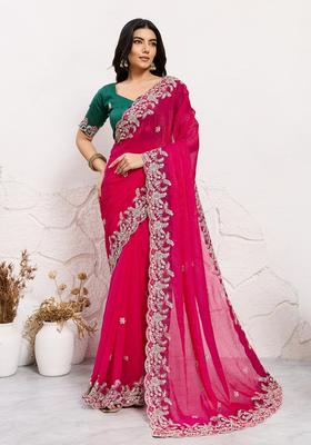 Pink Embroidery Chiffon Saree Set