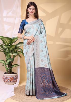 Sky Blue Weaving Work Silk Saree Set