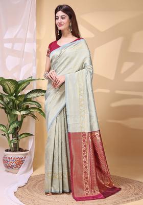 Grey Weaving Work Silk Saree Set