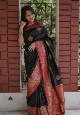 Black Weaving Silk Saree Set