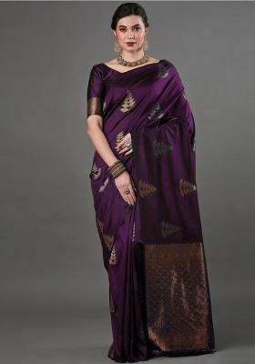 Wine Zari Work Silk Saree Set