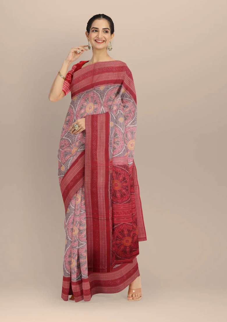 Grey Cotton Saree Set with Printed for Diwali | Wedding & Festive Wear - Indya