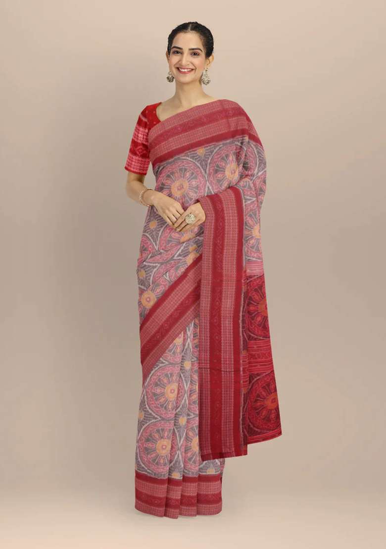 Grey Cotton Saree Set with Printed for Diwali | Wedding & Festive Wear - Indya