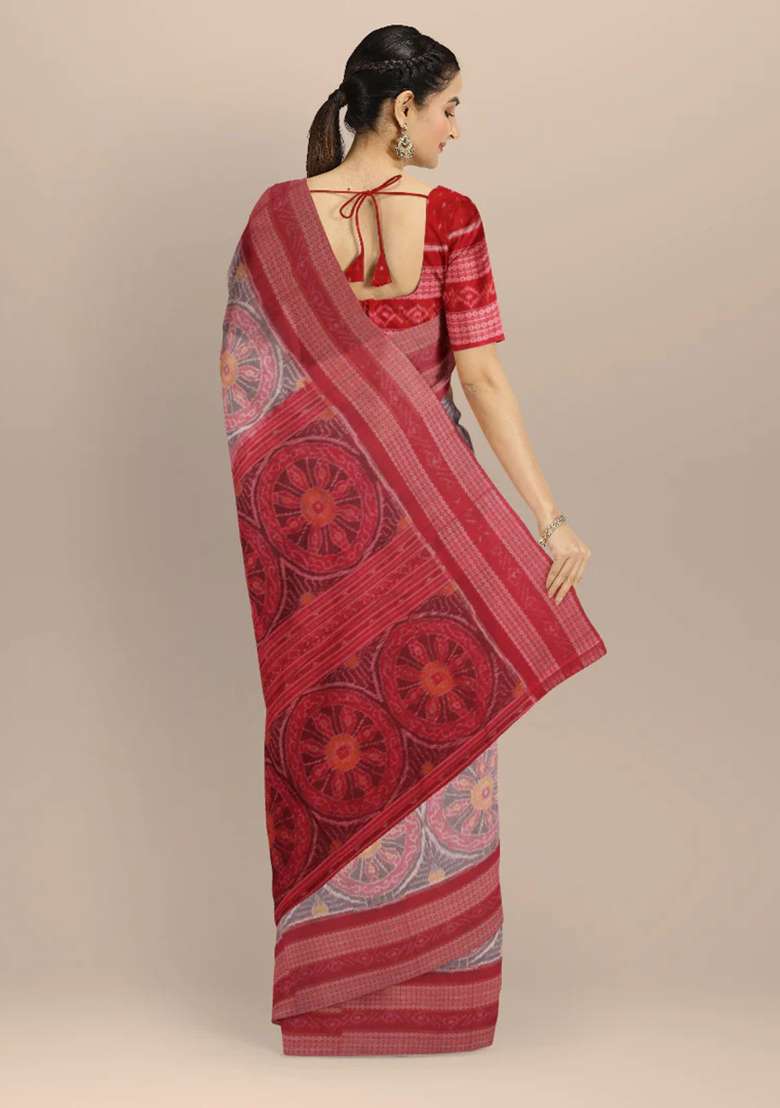 Grey Cotton Saree Set with Printed for Diwali | Wedding & Festive Wear - Indya