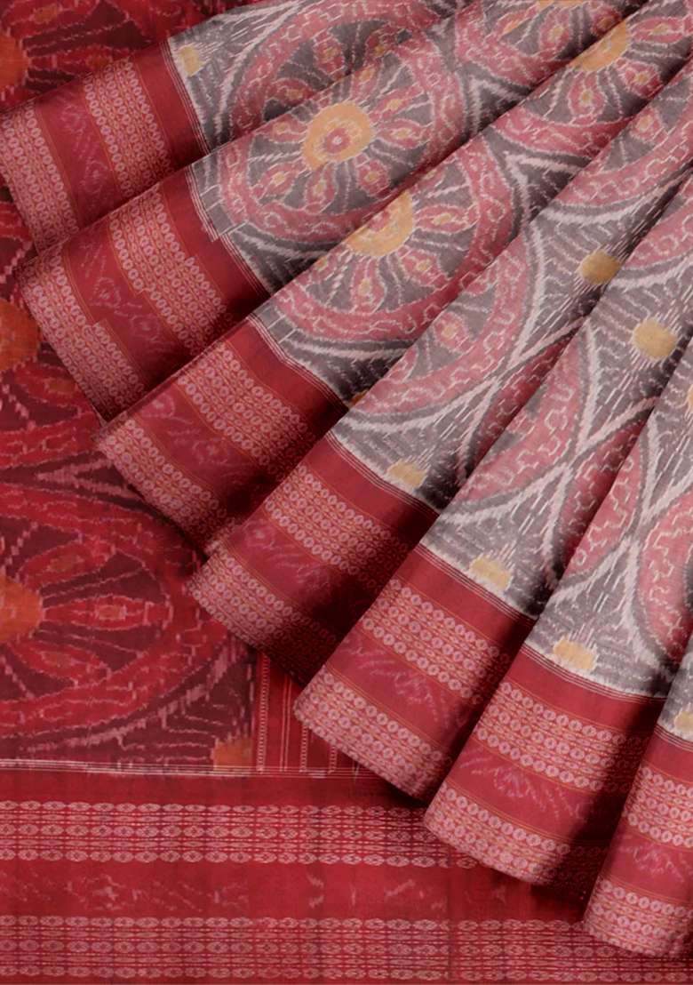 Grey Cotton Saree Set with Printed for Diwali | Wedding & Festive Wear - Indya