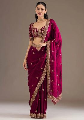 Maroon Embroidery Silk Saree Set