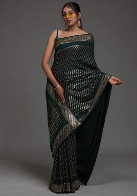 Green Embroidery Georgette Saree Set