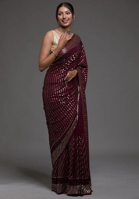 Maroon Embroidery Georgette Saree Set