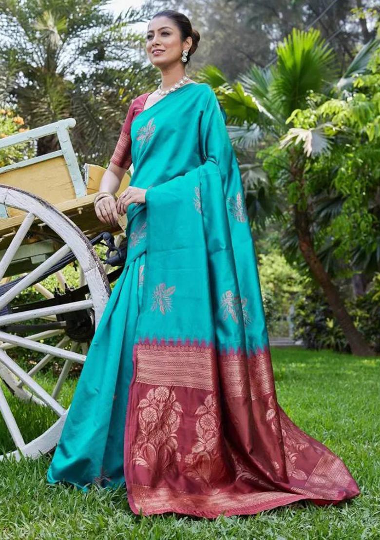 Rama Embroidery Silk Saree Set - Indya