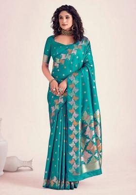 Green Embroidery Silk Saree Set