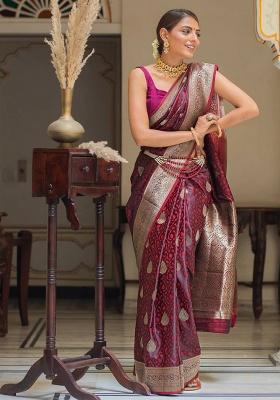 Red Embroidery Silk Saree Set