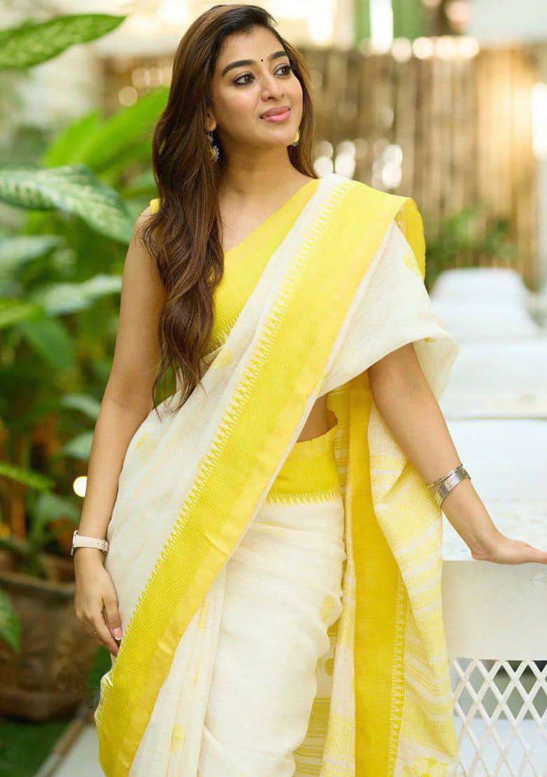 Yellow Embroidery Silk Blend Saree Set for Diwali and Festive Wear - Indya