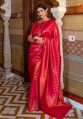 Red Embroidery Silk Saree Set