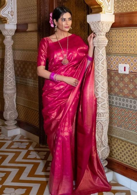 Pink Embroidery Silk Saree Set