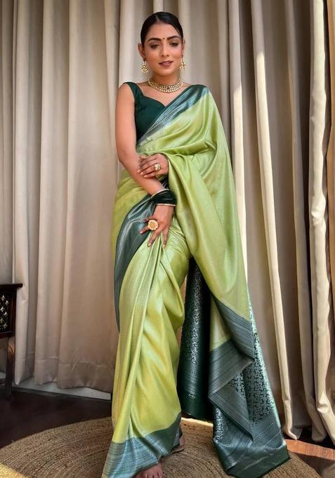 Green Embroidery Silk Saree Set