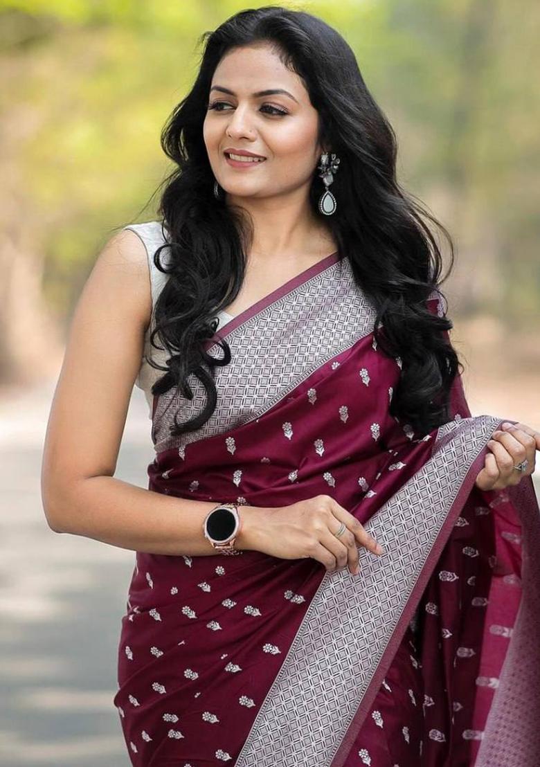 Brown Embroidery Silk Saree Set - Indya