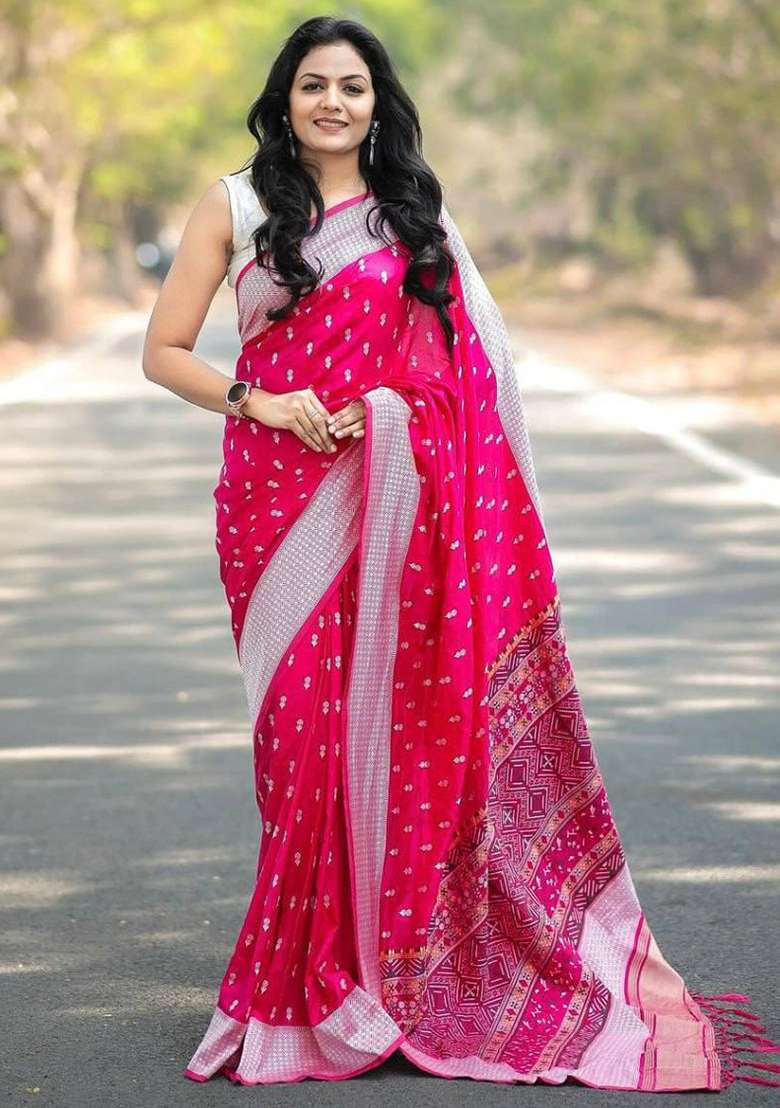 Pink Silk Blend Saree Set with Embroidery for Diwali | Wedding & Festive Wear - Indya