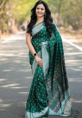 Green Embroidery Silk Saree Set