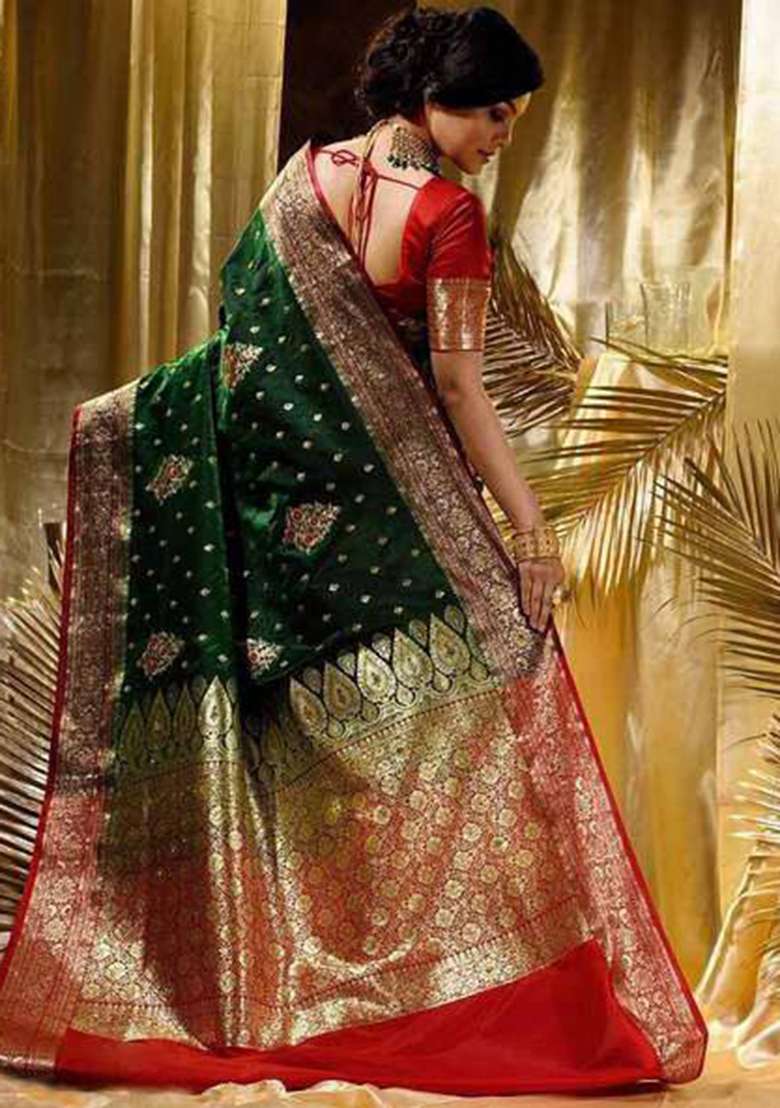 Blue Silk Blend Saree Set with Embroidery for Diwali | Wedding & Festive Wear - Indya
