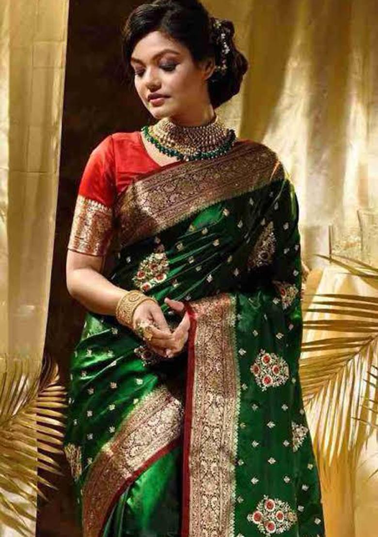 Blue Embroidery Silk Saree Set - Indya