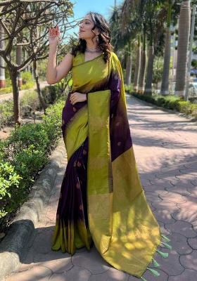 Purple Embroidery Silk Saree Set
