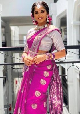 Pink Embroidery Silk Saree Set