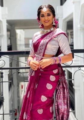 Maroon Embroidery Silk Saree Set