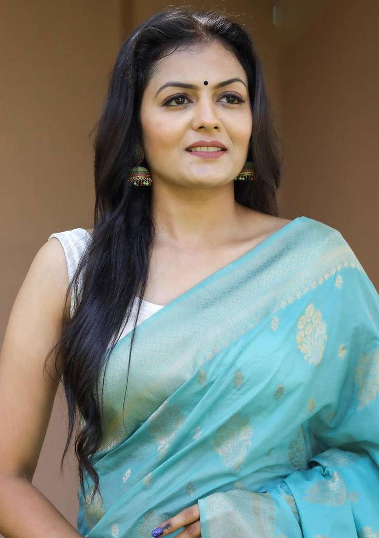 Sky Blue Embroidery Silk Blend Saree Set for Diwali and Festive Wear - Indya