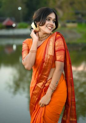 Orange Weaving Work Cotton Saree