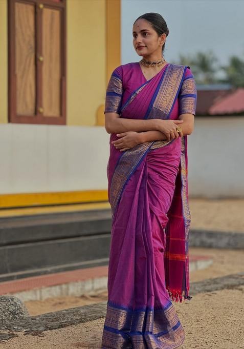 Rani Pink Weaving Work Cotton Saree