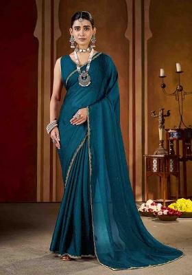 Green Solid Silk Saree Set