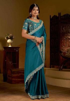 Green Solid Silk Saree Set