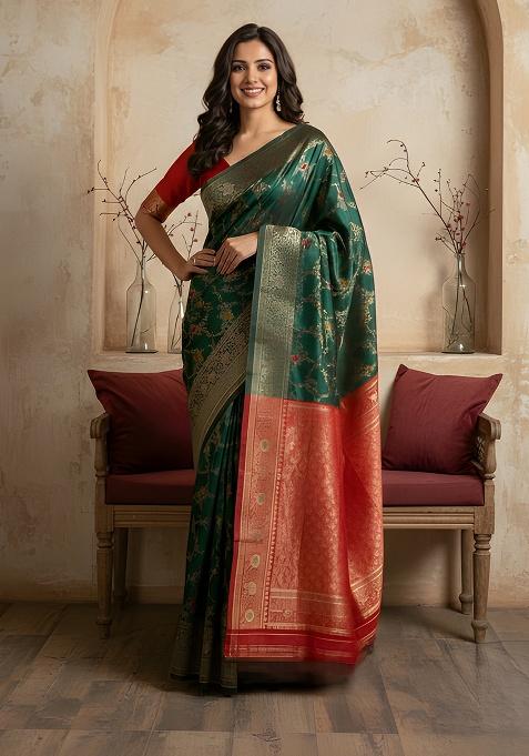 Green Zari Work Silk Saree Set