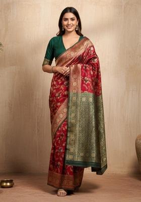 Maroon Zari Work Silk Saree Set