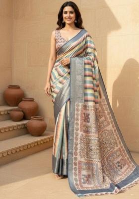 Multicolor Zari Work Silk Saree Set