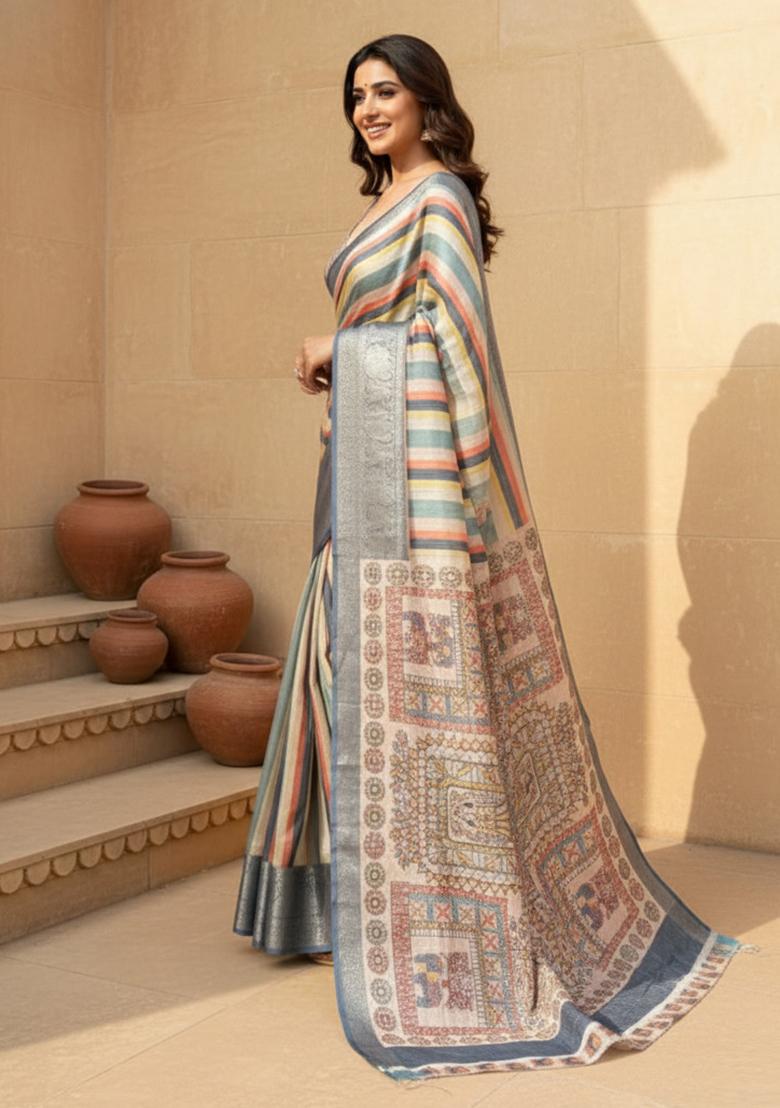 Multicolor Zari Work Silk Saree Set - Indya