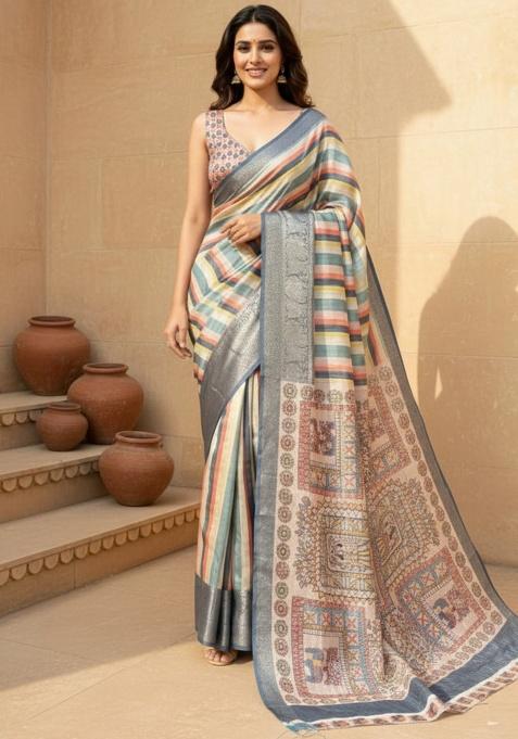 Multicolor Zari Work Silk Saree Set