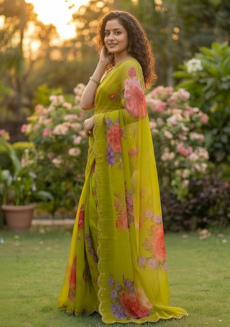 Perrot Printed Georgette Saree Set - Indya