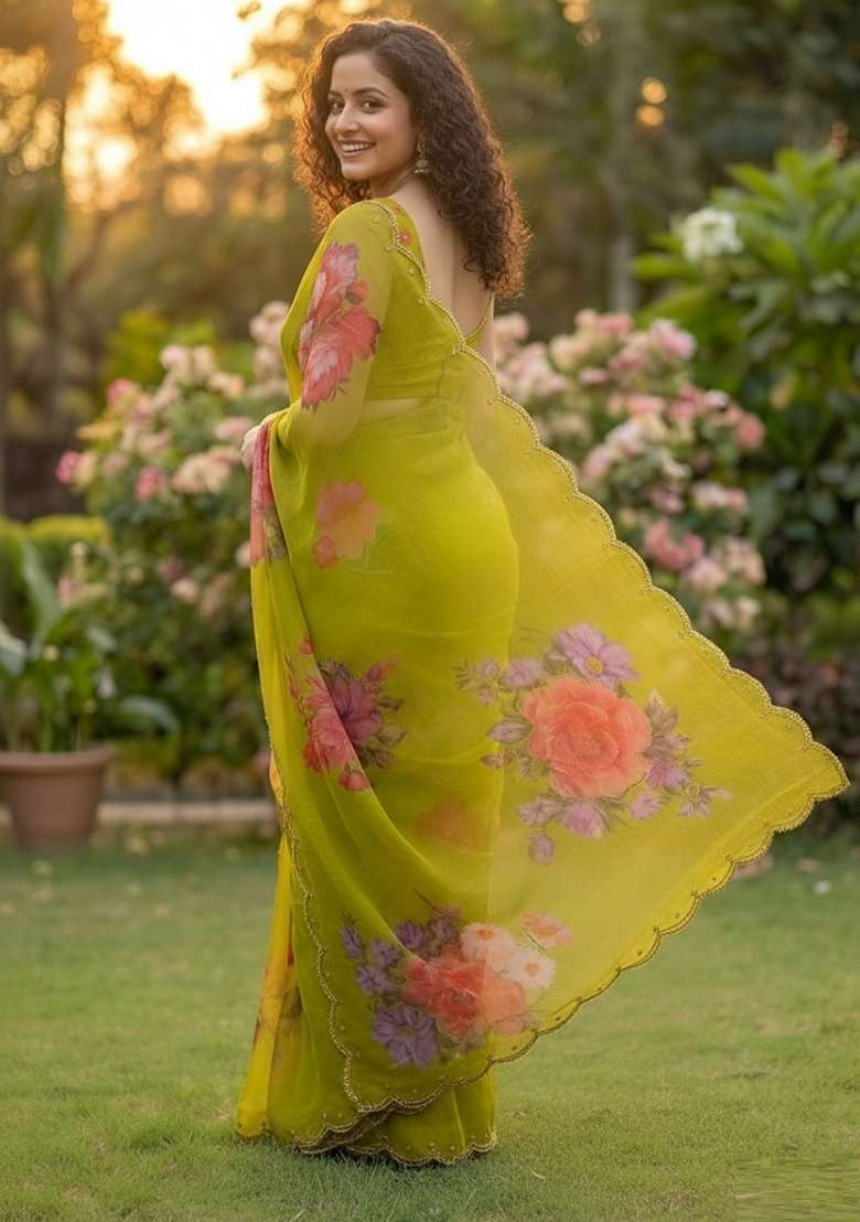 Perrot Georgette Saree Set with Printed for Diwali | Wedding & Festive Wear - Indya