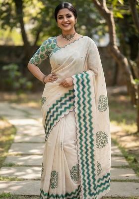 Green Aari Work Shimmer Saree Set