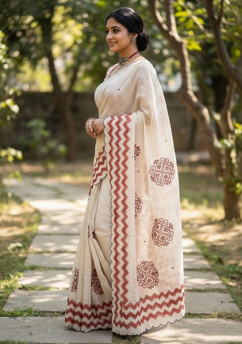 Brown Aari Work Shimmer Saree Set - Indya