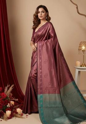 Maroon Zari Work Silk Saree Set