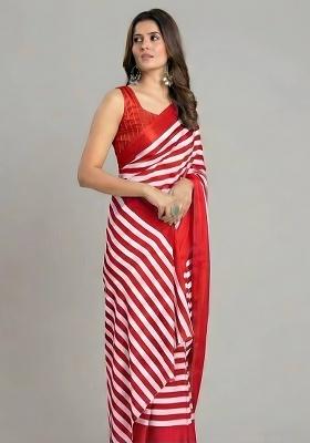 Red Striped Silk Saree Set