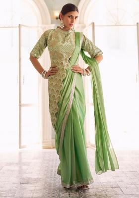 Green Thread Work Silk Saree Set