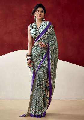 Bottle Green Satin Saree Set with Printed for Diwali | Wedding & Festive Wear