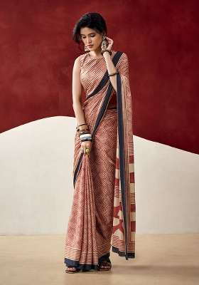 Rust Orange Satin Saree Set with Printed for Diwali | Wedding & Festive Wear
