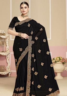 Black Embroidery Georgette Saree Set