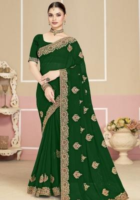 Green Embroidery Georgette Saree Set